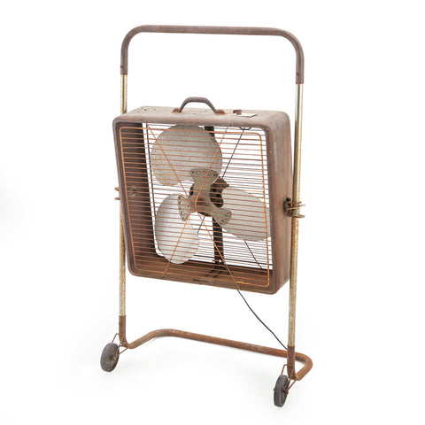 Square Vintage Grey Metal Standing Fan