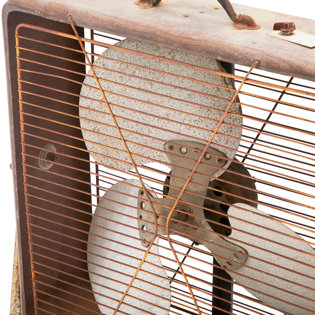 Square Vintage Grey Metal Standing Fan