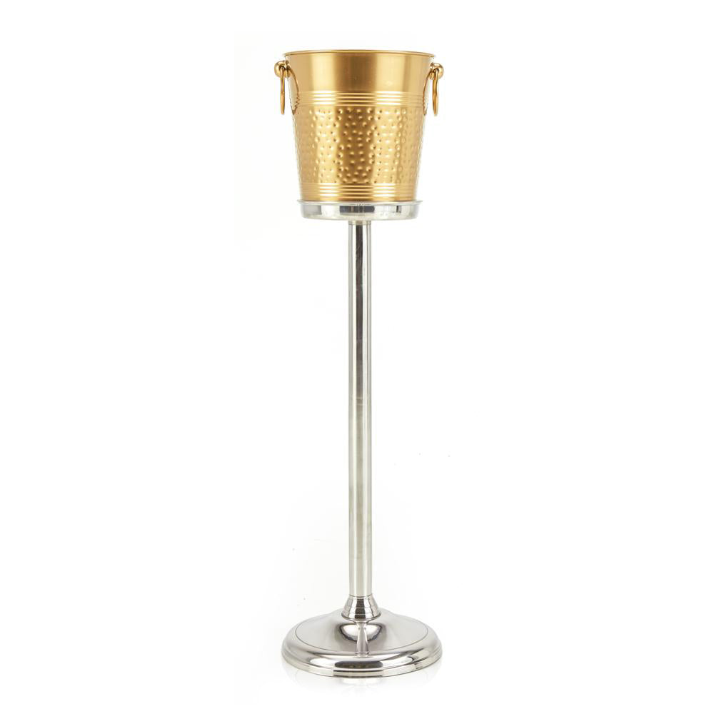 Copper Ice Bucket on Silver Stand