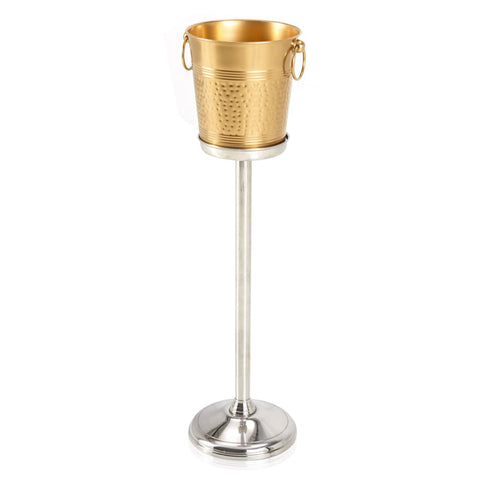 Copper Ice Bucket on Silver Stand