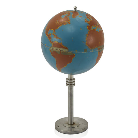 Vintage Blue + Brown Standing Globe