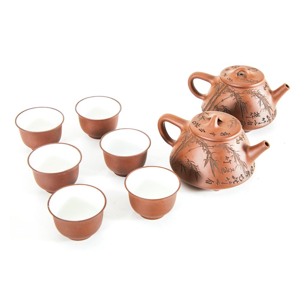 Brown Ceramic Japanese Tea Set - 6 Cups + 2 Teapots