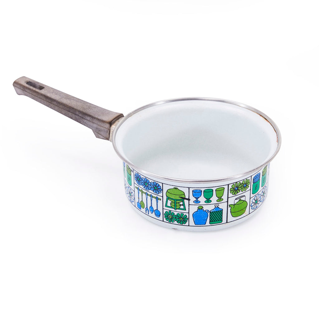 Blue + Green Pattern Enamel Cookware Set - 5 Pots + 3 Lids