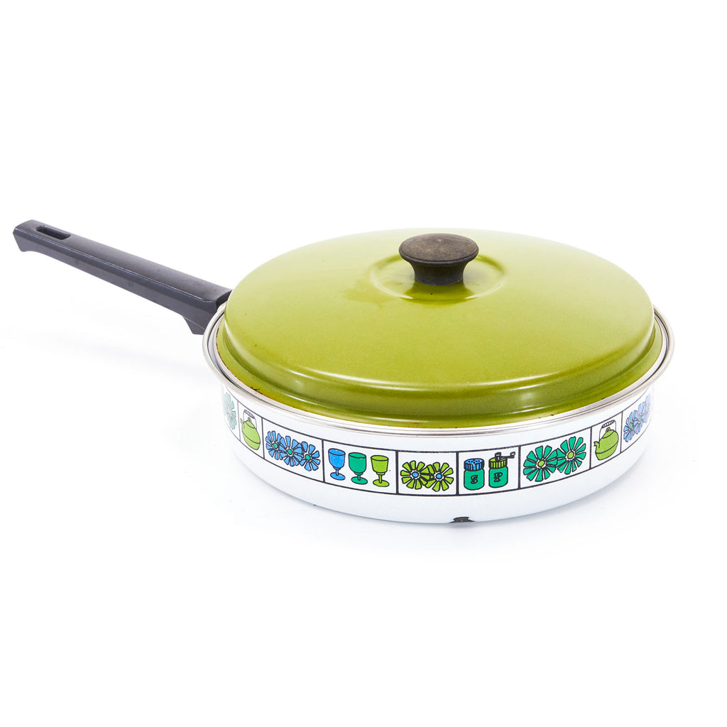 Blue + Green Pattern Enamel Cookware Set - 5 Pots + 3 Lids