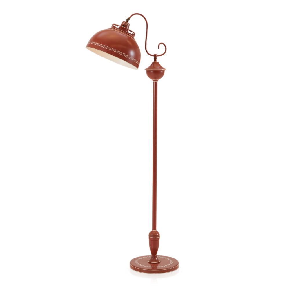 Red Antique Scroll Neck Floor Lamp