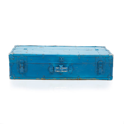 Large Blue Rustic Metal Work Trunk