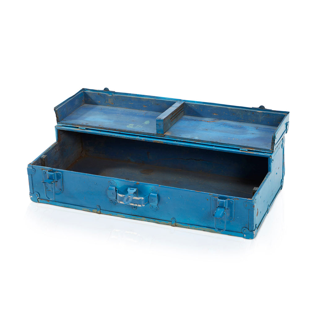 Large Blue Rustic Metal Work Trunk