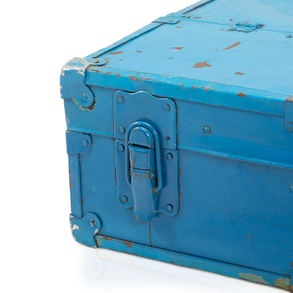 Large Blue Rustic Metal Work Trunk