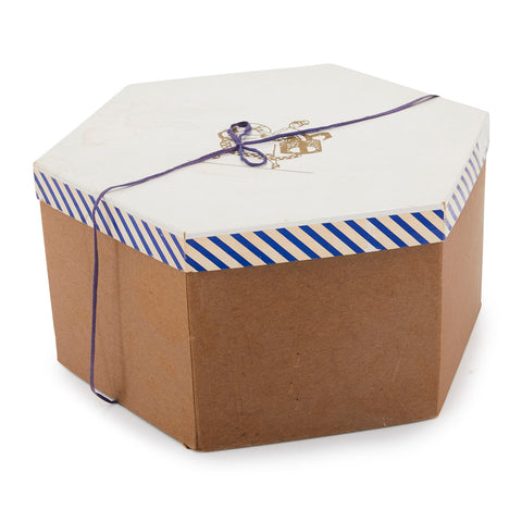 Brown and White Hexagonal Hat Box