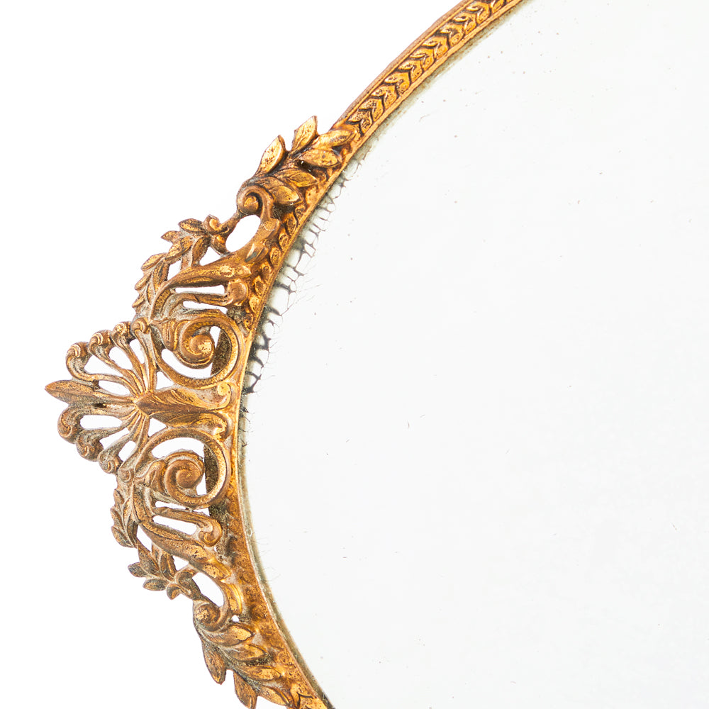 Oval Gold Trim Vanity Mirror Tray