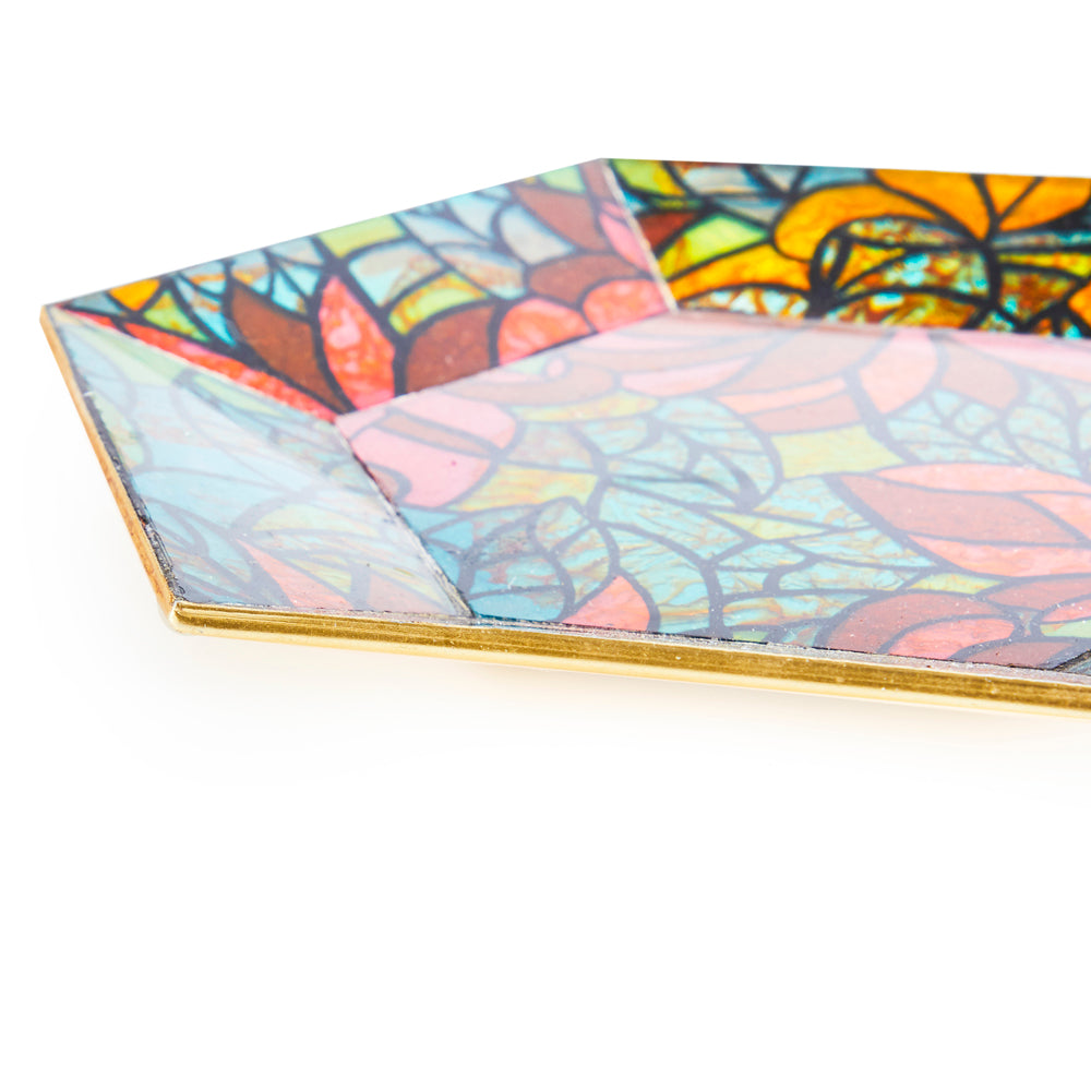 Multi-Color Stained Glass Hexagon Shape Plate