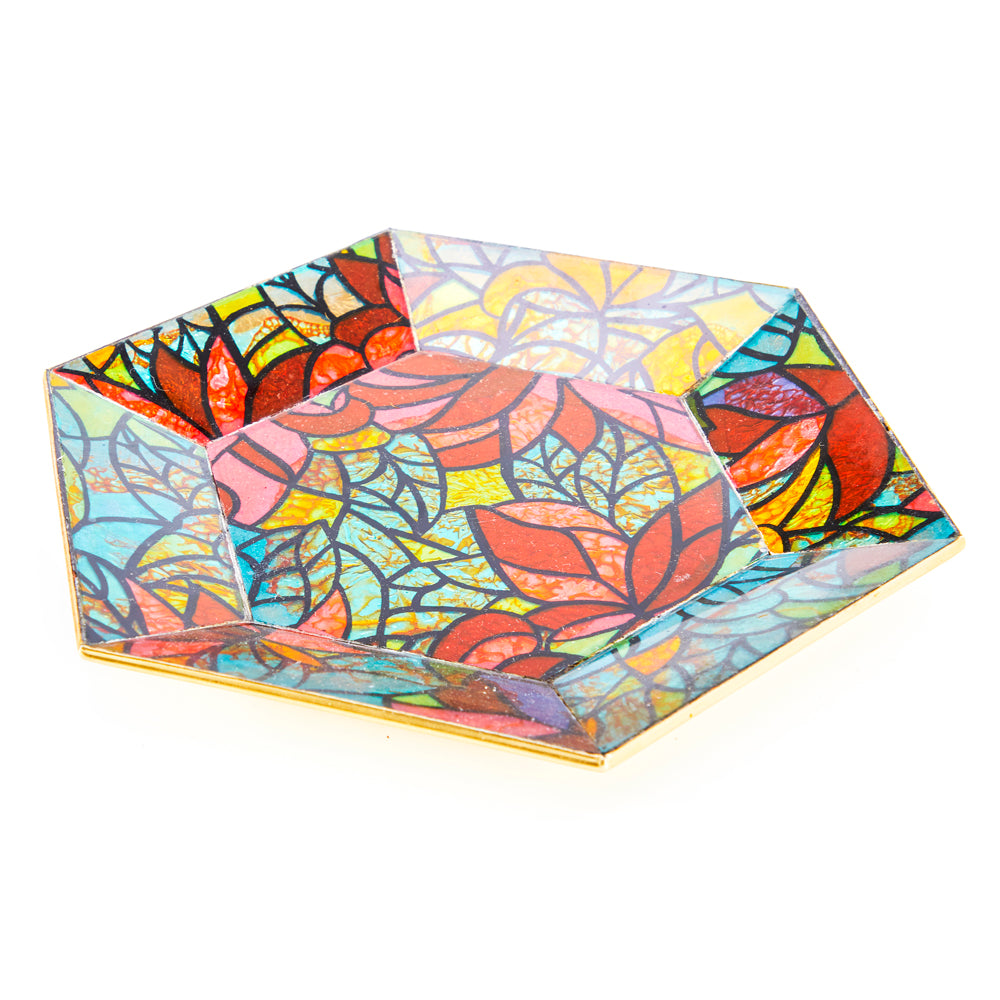 Multi-Color Stained Glass Hexagon Shape Plate