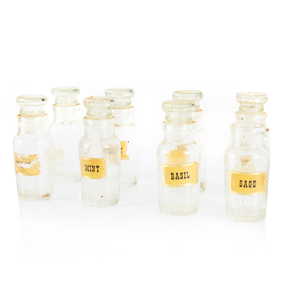 Glass Vintage Labeled Spice Containers Set of 8