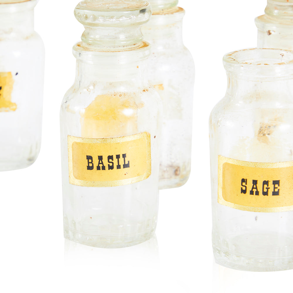 Glass Vintage Labeled Spice Containers Set of 8