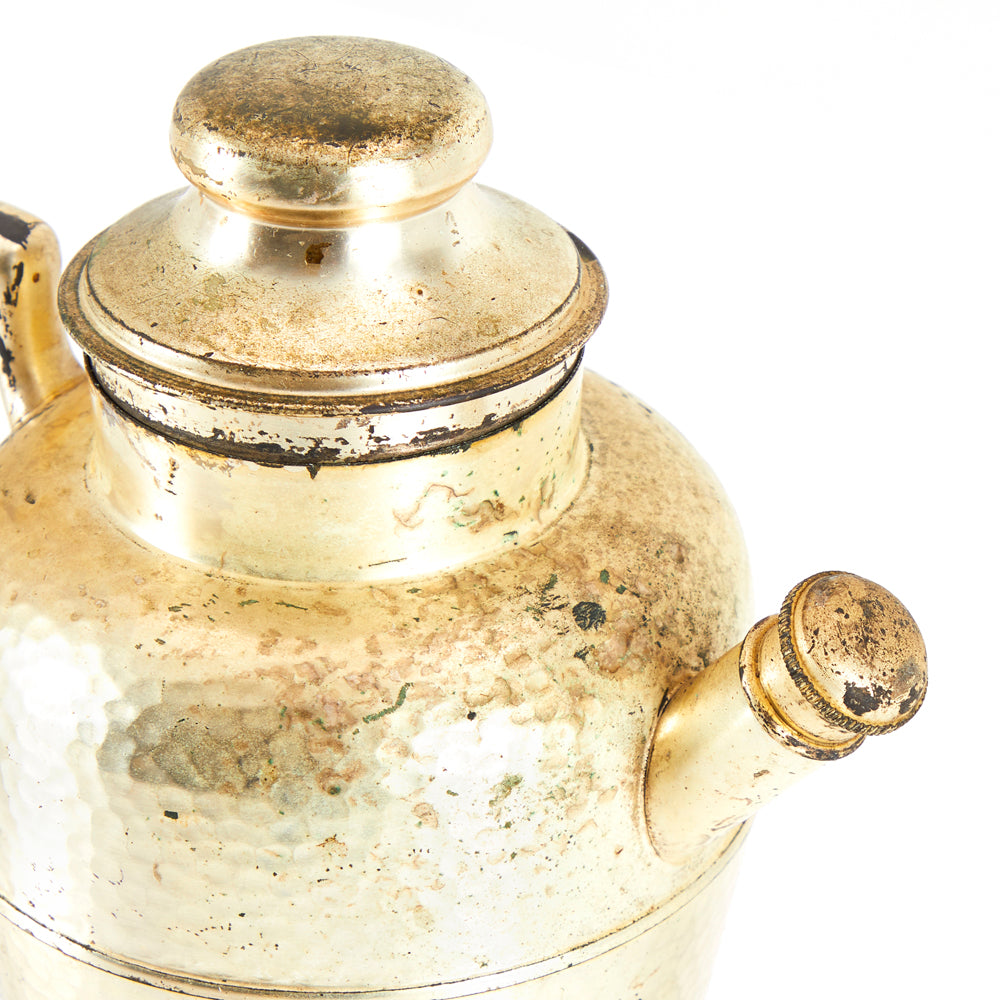 Set of 6 Gold Dimpled Metal Goblets and Pitcher