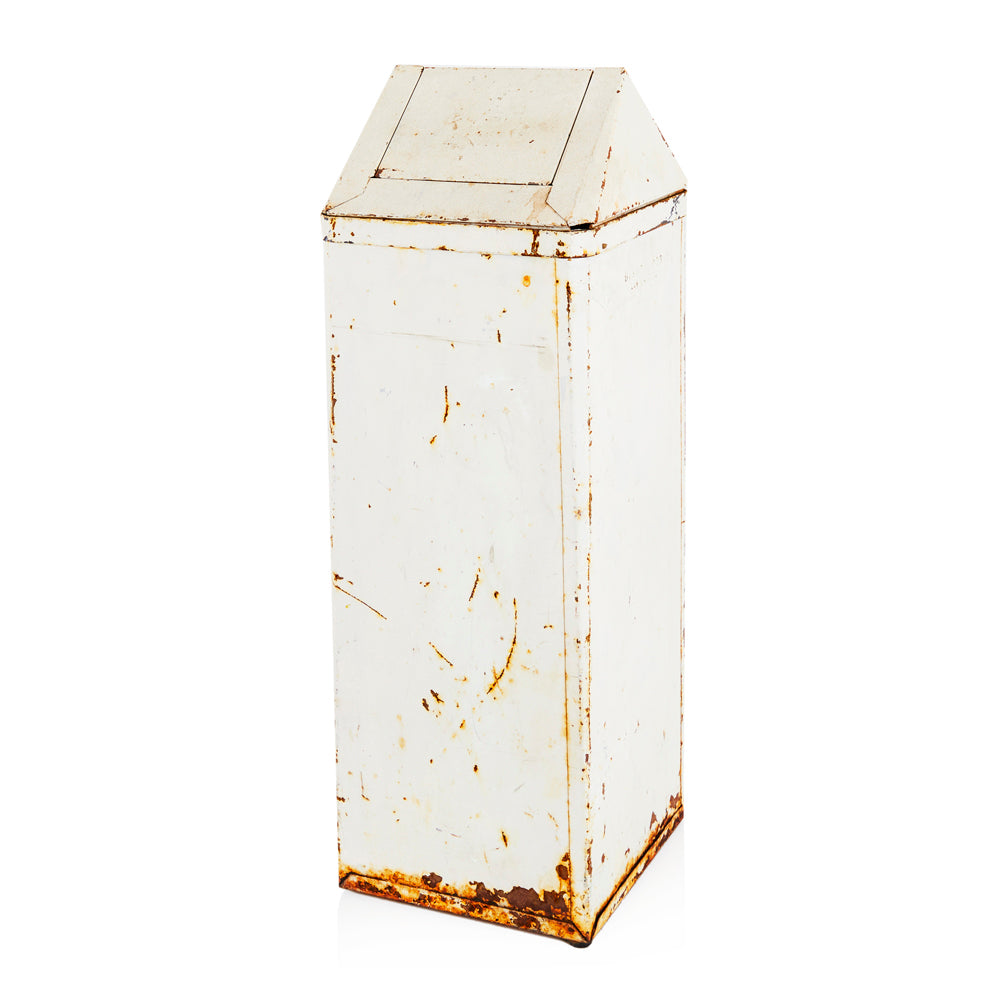 White Rusted Metal Garbage Can