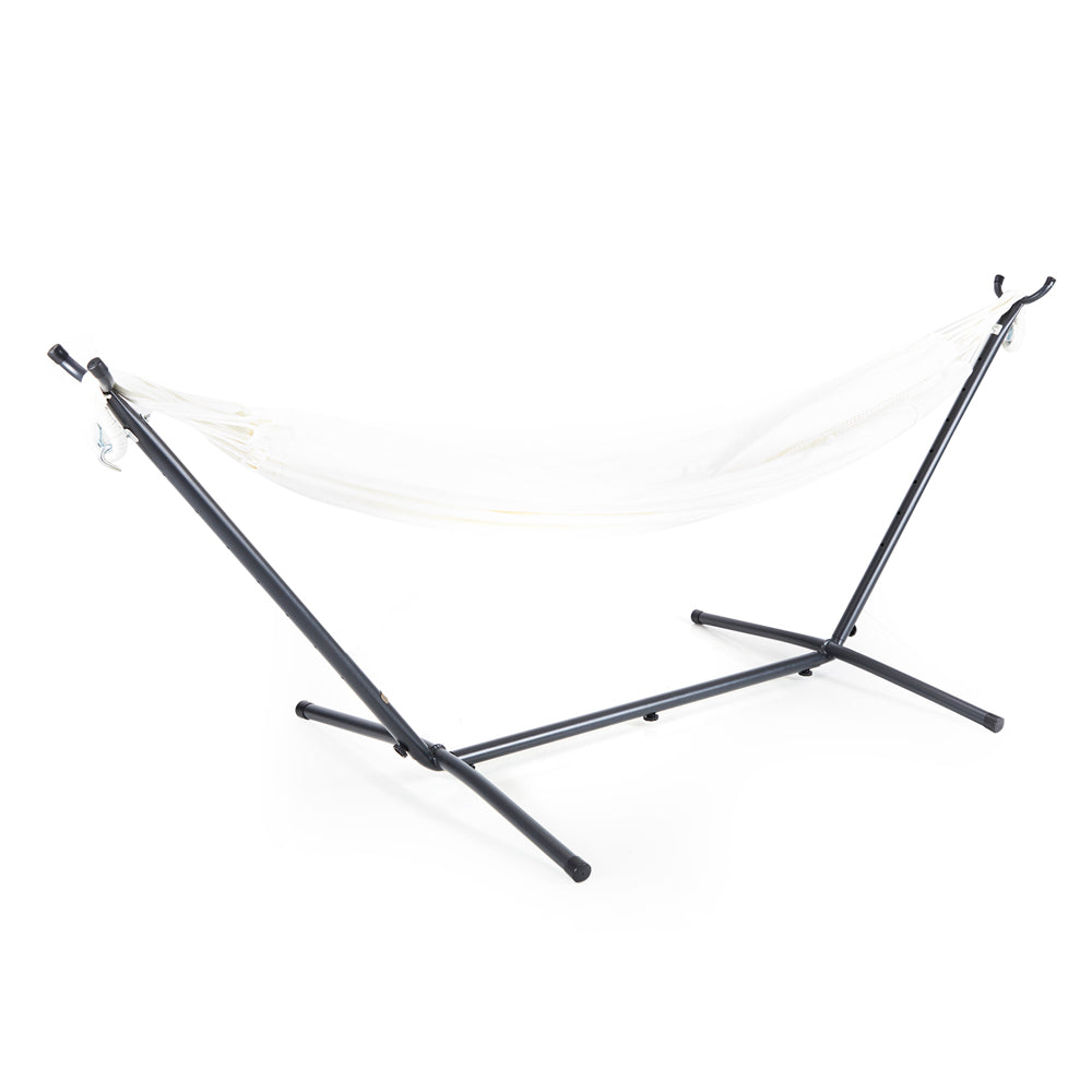 White Rope Hammock on Black Metal Stand