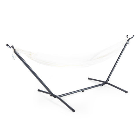 White Rope Hammock on Black Metal Stand