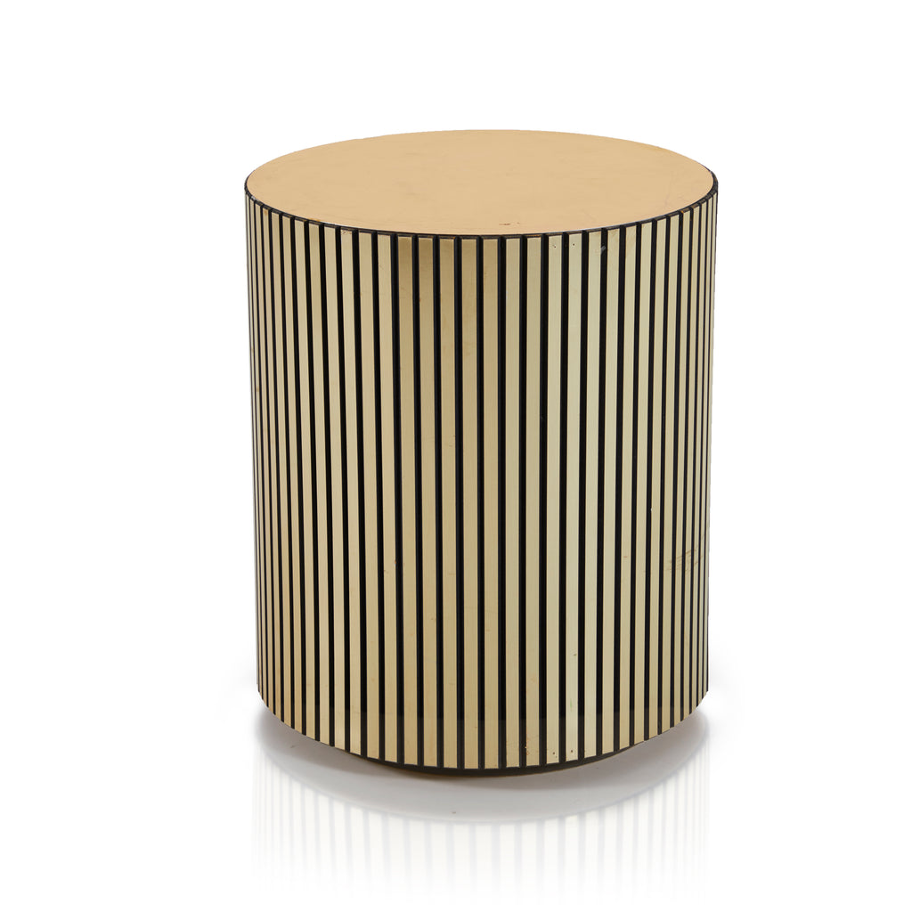 Short Gold and Black Ribbed Cylinder Pedestal