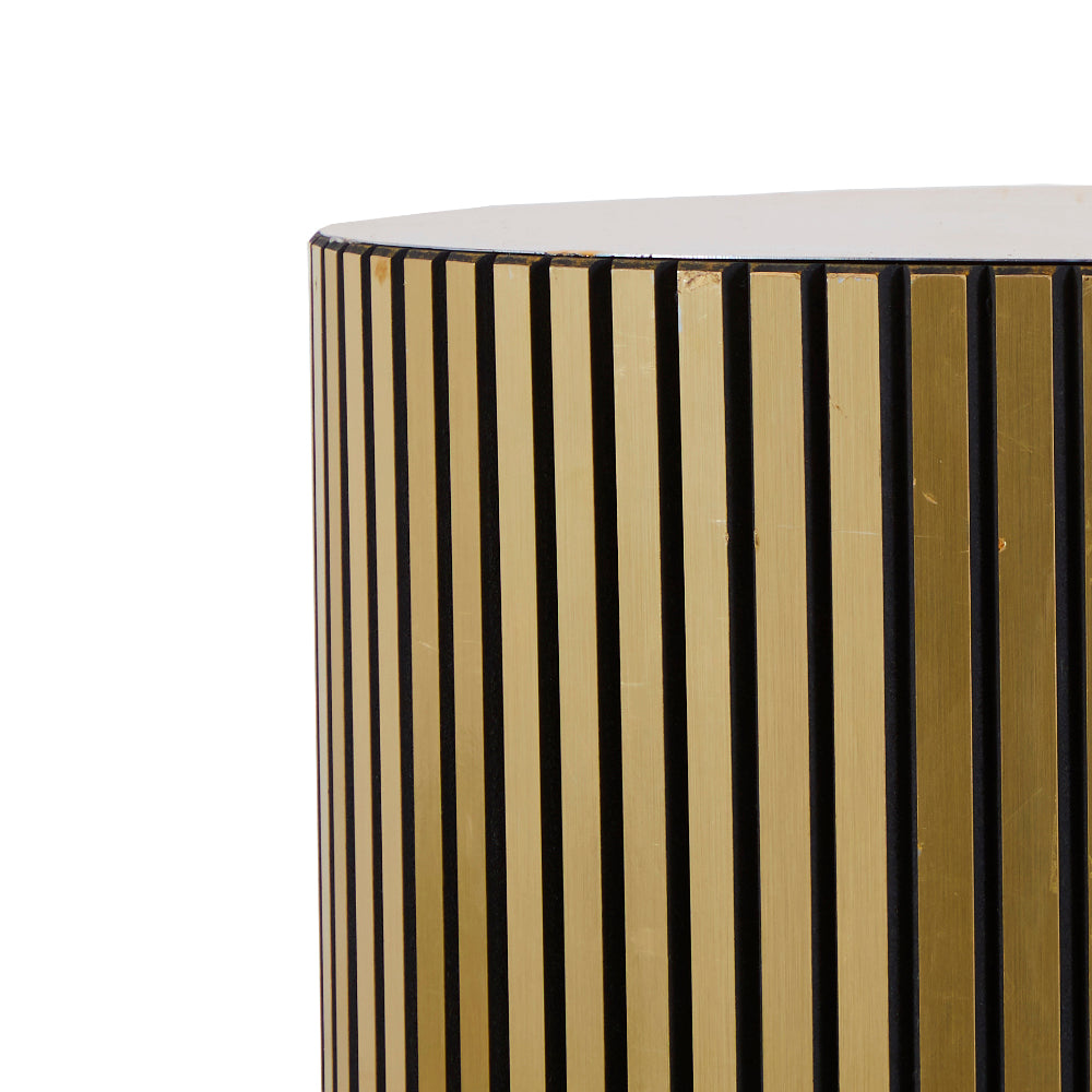 Short Gold and Black Ribbed Cylinder Pedestal