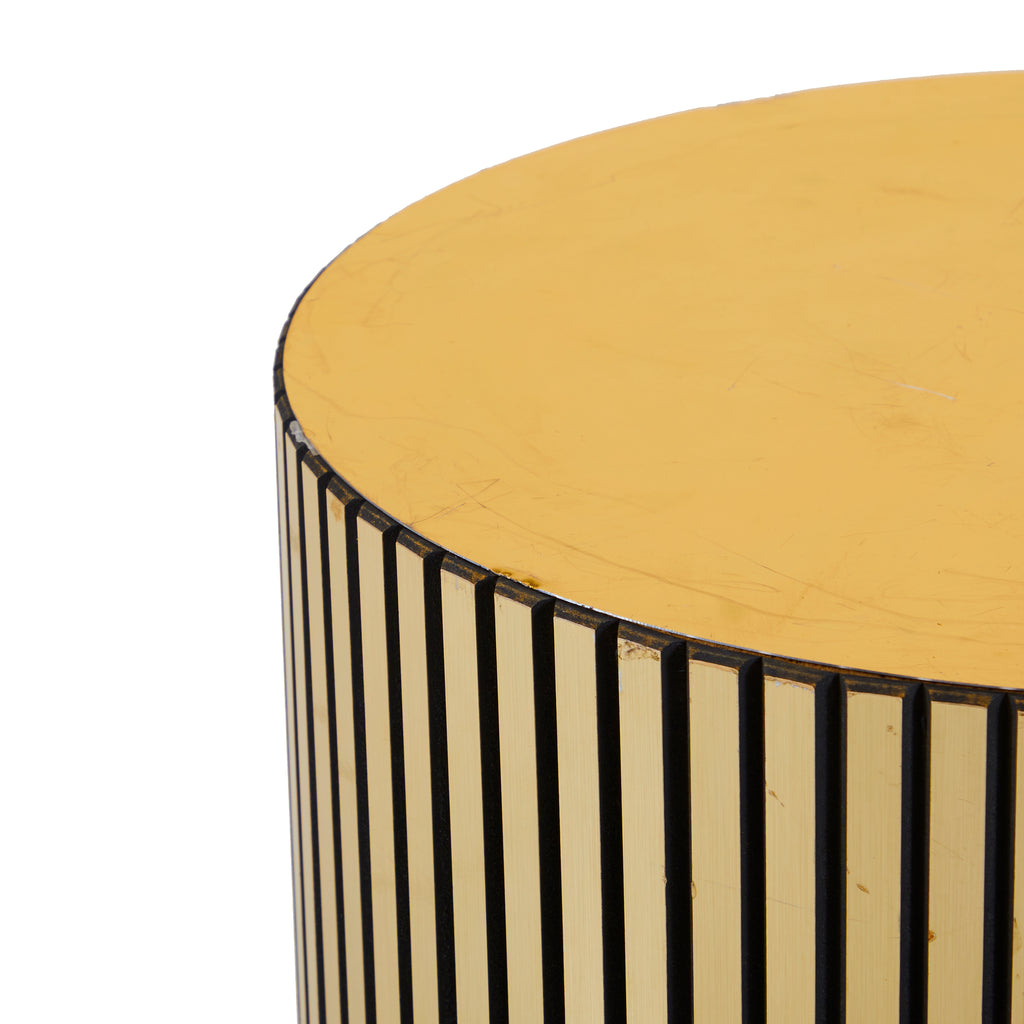 Short Gold and Black Ribbed Cylinder Pedestal