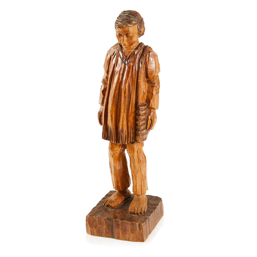 Wood Carved Eyes Closed Boy Sculpture
