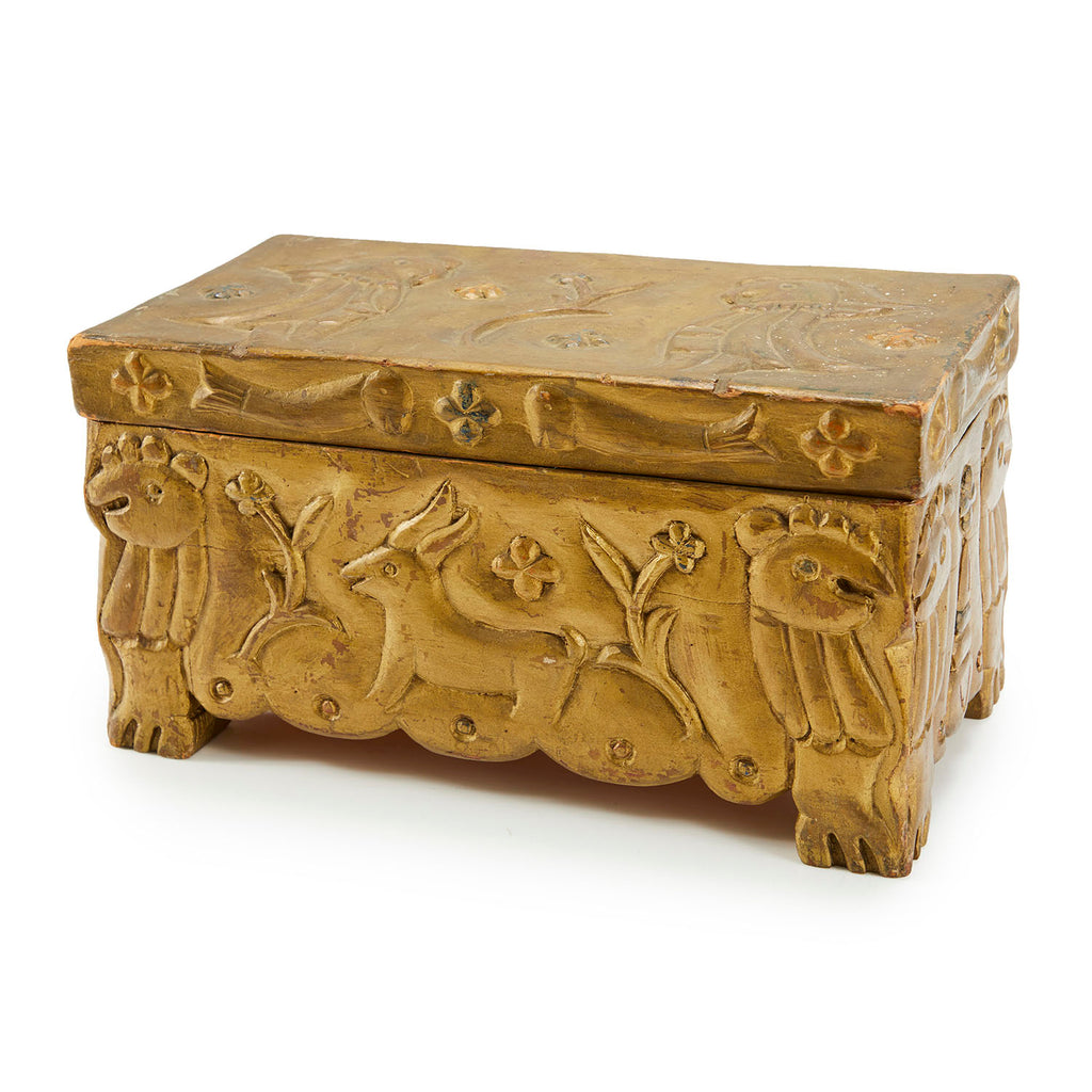 Gold Animal Carved Wood Box