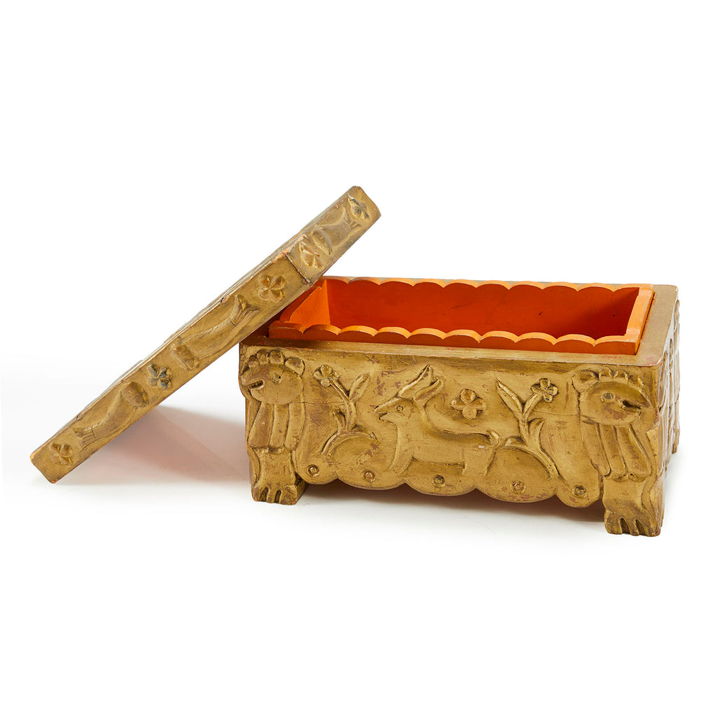 Gold Animal Carved Wood Box