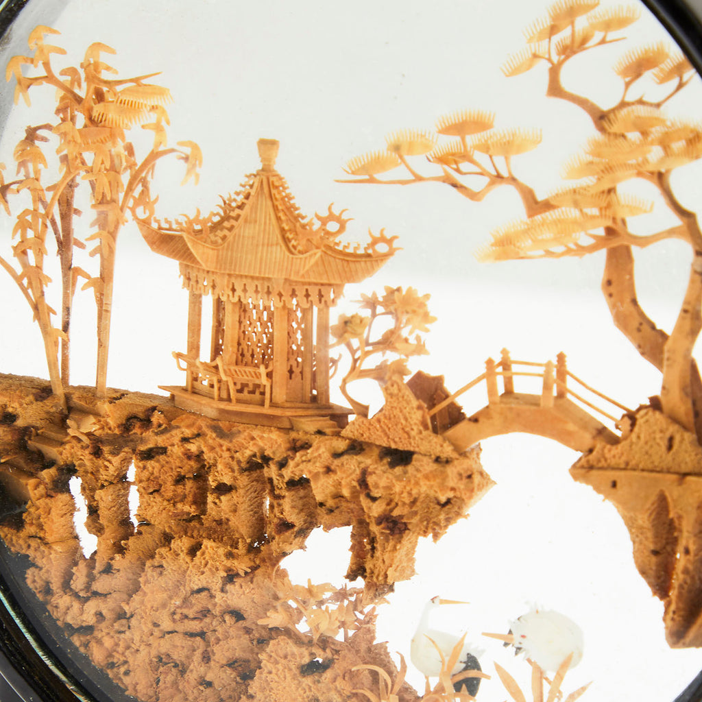 Tan Resin Encased Japanese Scene - Circle