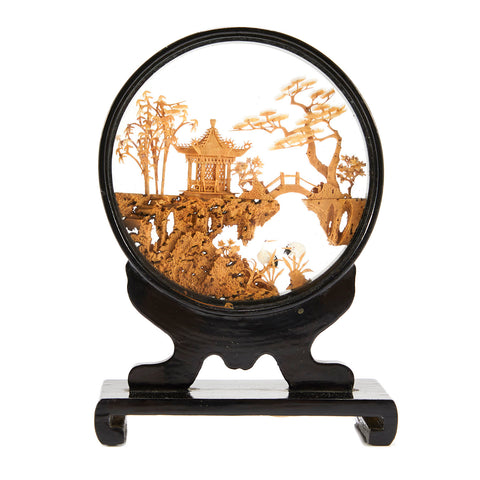 Tan Resin Encased Japanese Scene - Circle