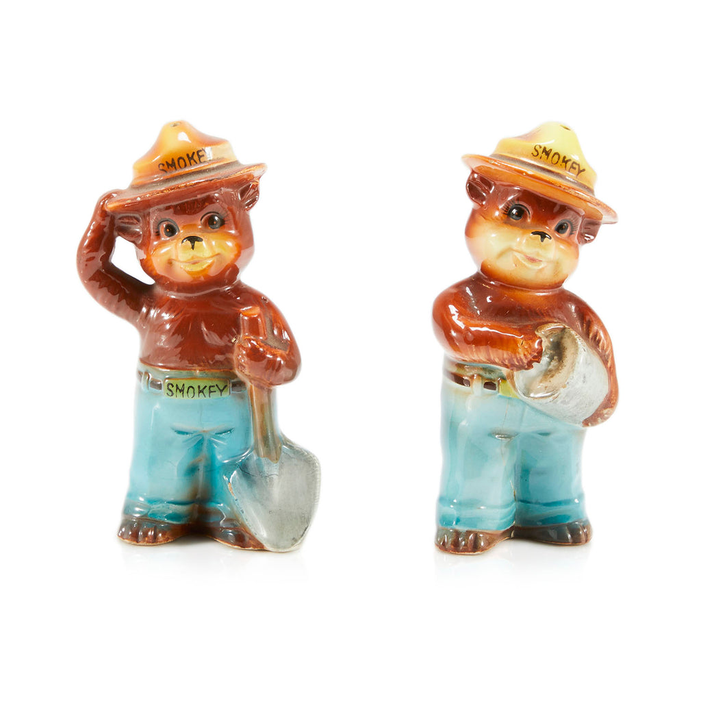 Brown Smokey The Bear Ceramic Salt and Pepper Shaker Set