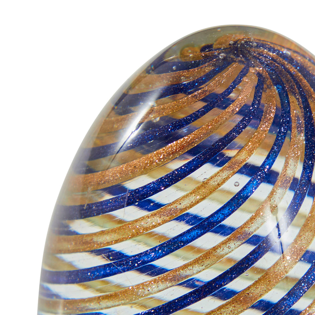 Blue & Gold Striped Glass Egg Paperweight