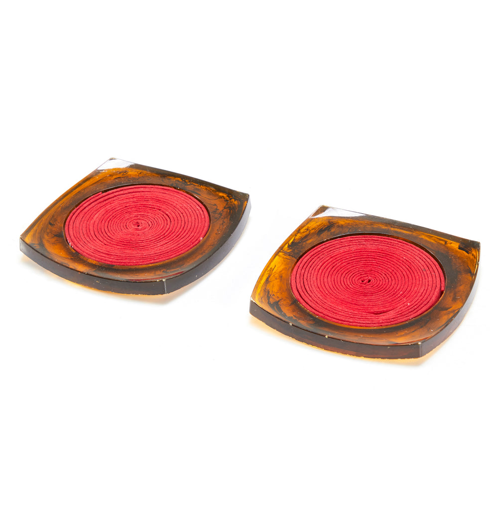 Red Swirl Glass Coaster Set of 2