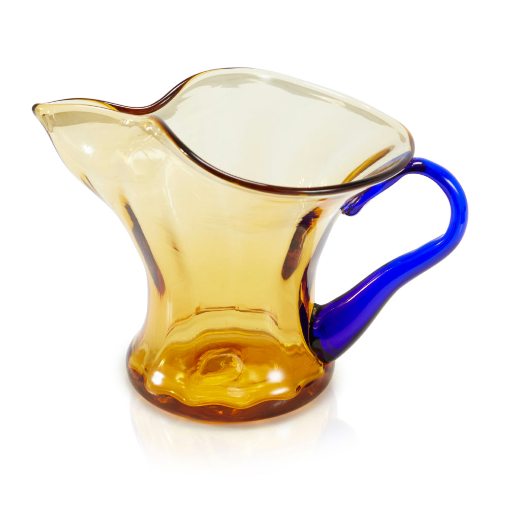 Hand Blown Yellow + Blue Glass Pitcher