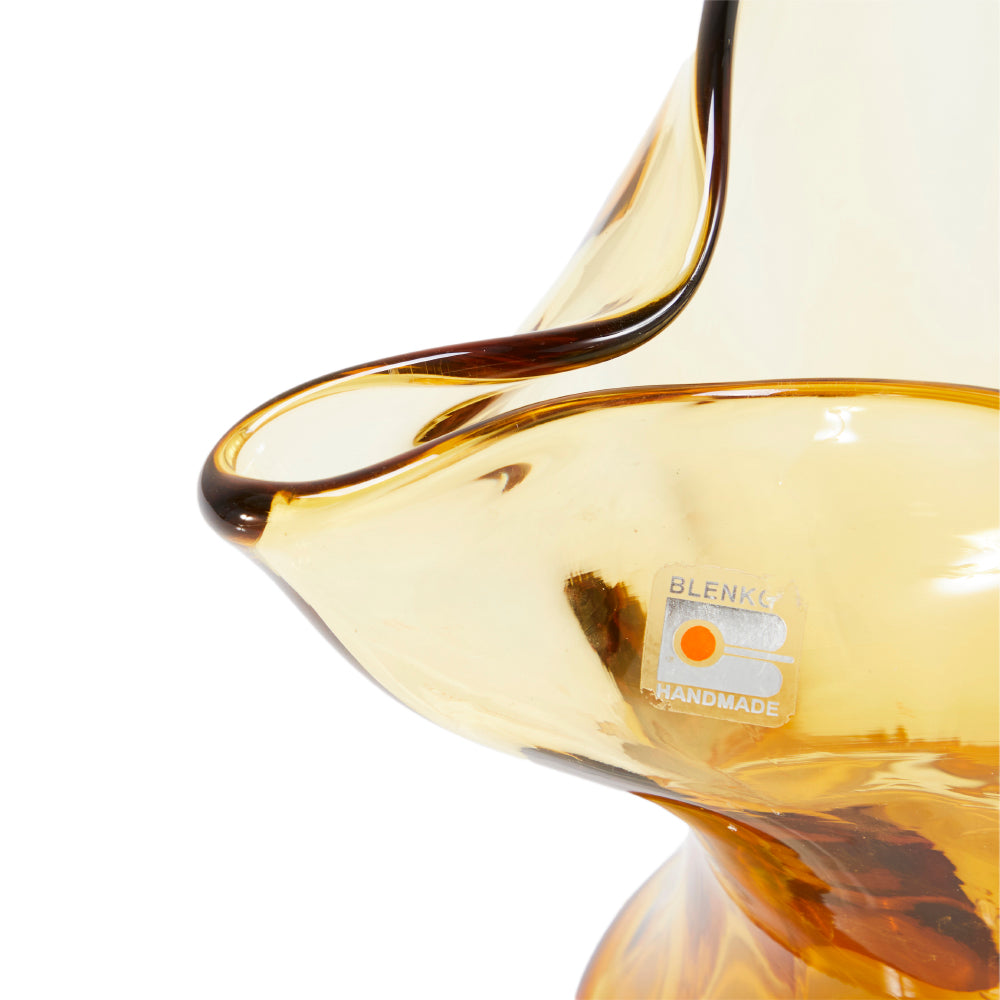 Hand Blown Yellow + Blue Glass Pitcher