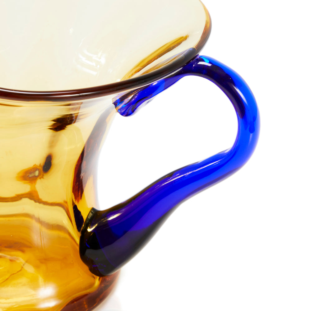Hand Blown Yellow + Blue Glass Pitcher