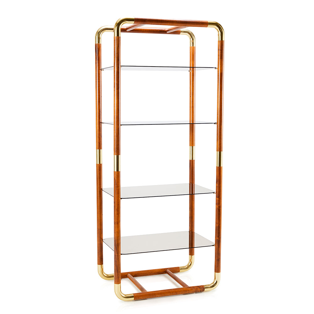 Wood Glass Brass Etagere Book Shelf