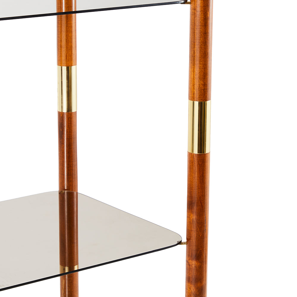 Wood Glass Brass Etagere Book Shelf