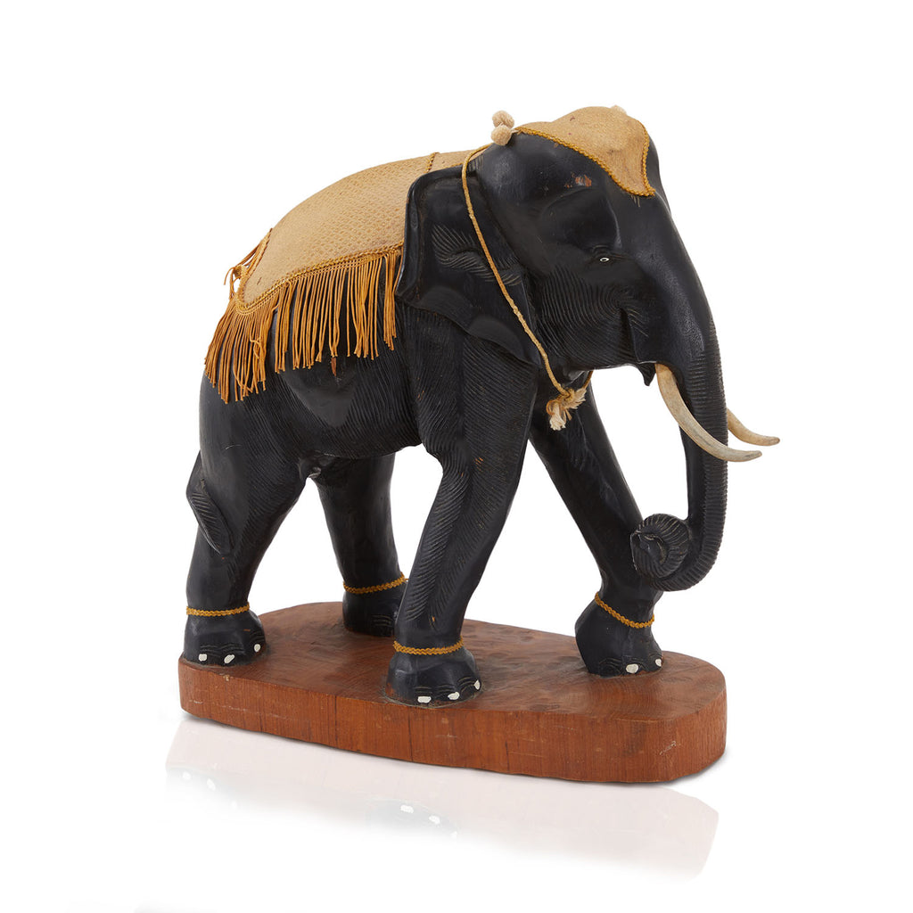 Black Decorated Antique Elephant Sculpture