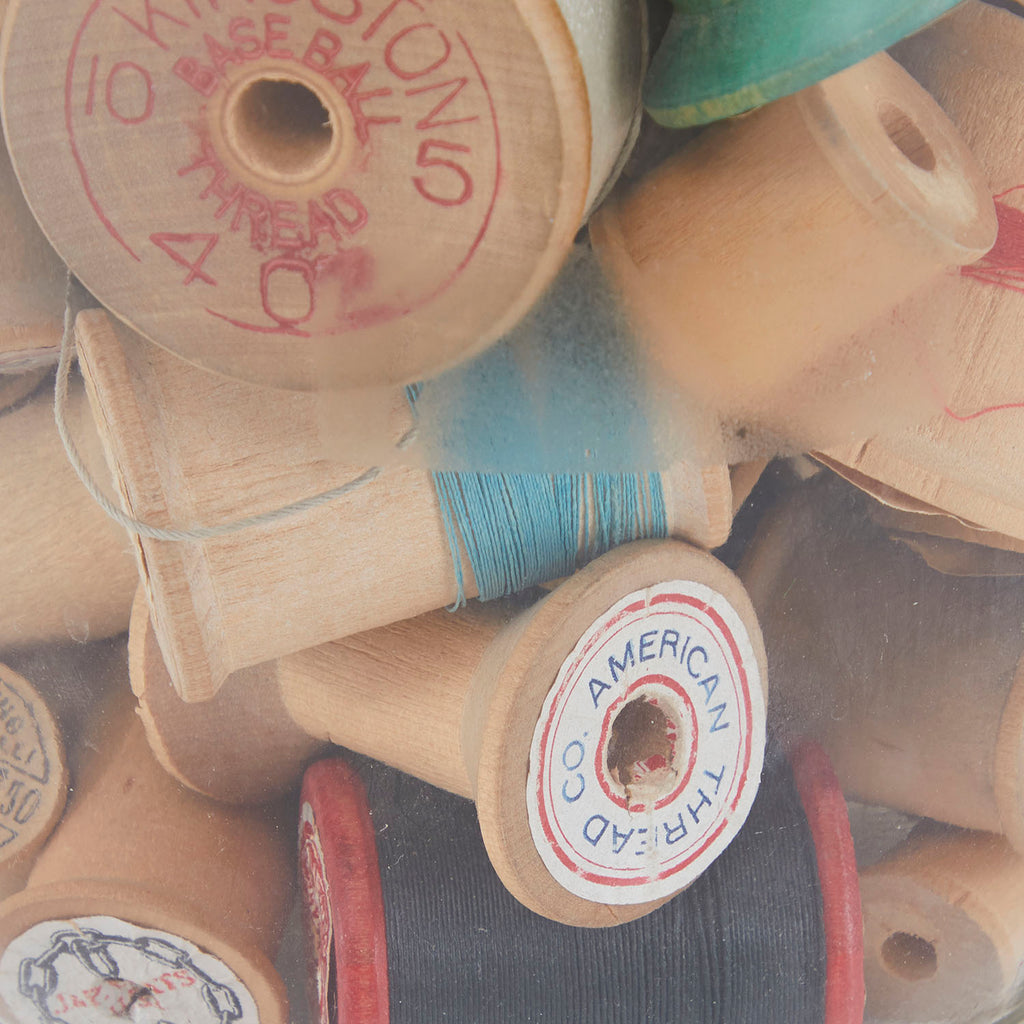 Large Glass Jar of Vintage Yarn Spools (A+D)