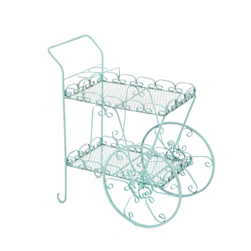 Light Blue Metal Plant Tea Cart