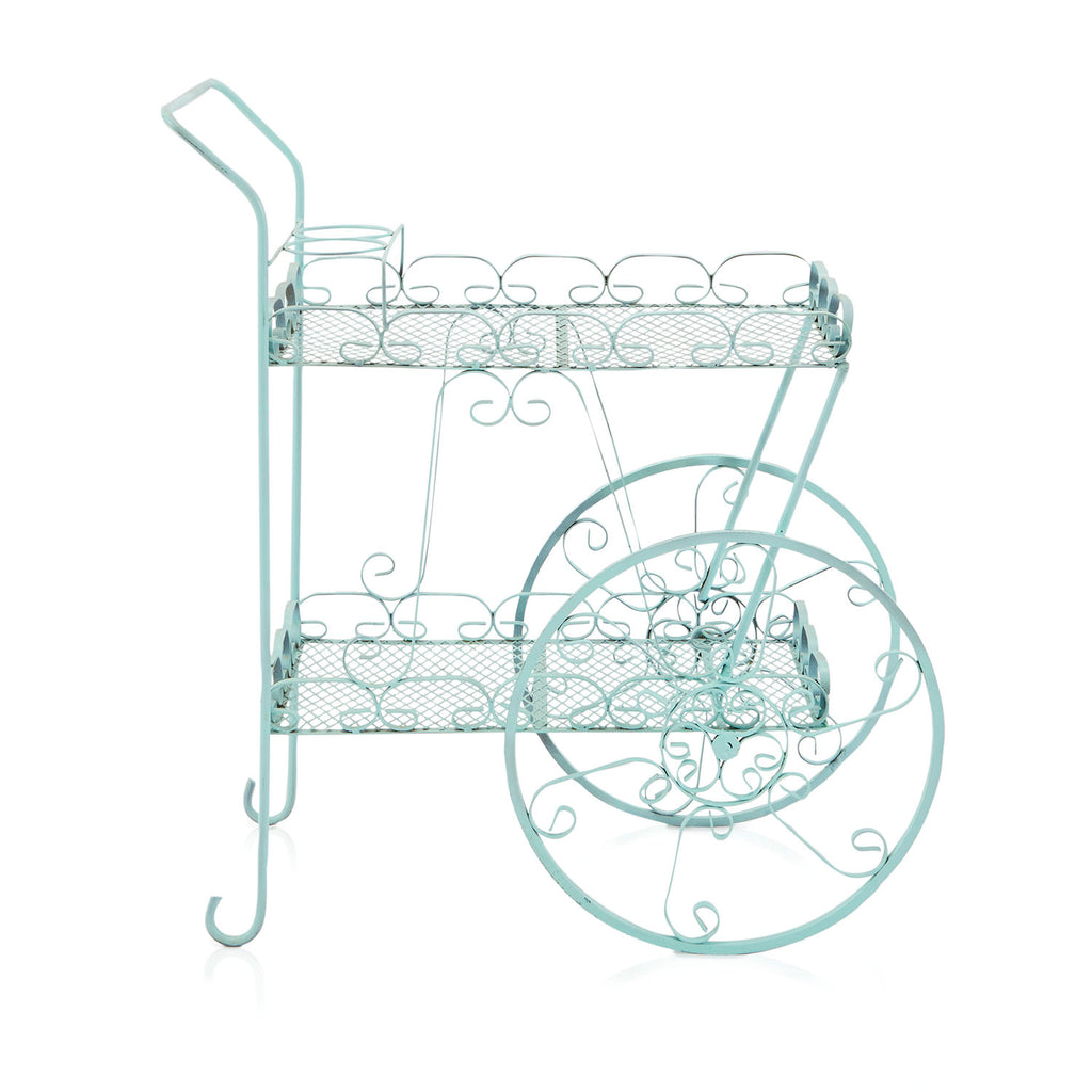 Light Blue Metal Plant Tea Cart