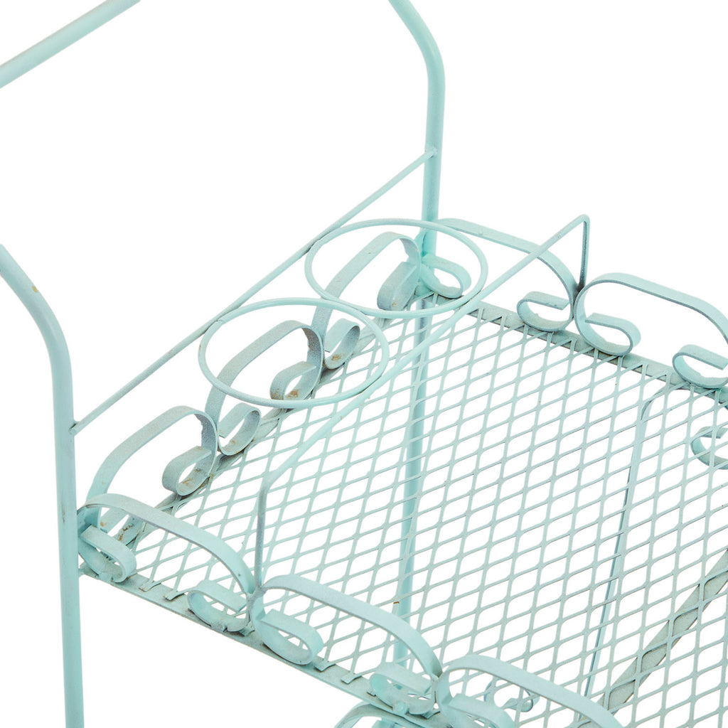 Light Blue Metal Plant Tea Cart