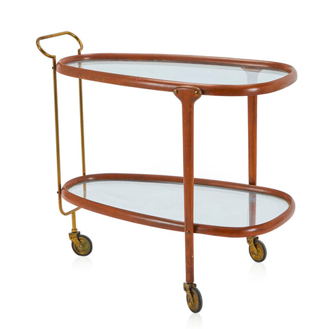 Oval Mid Century Wood Bar Cart