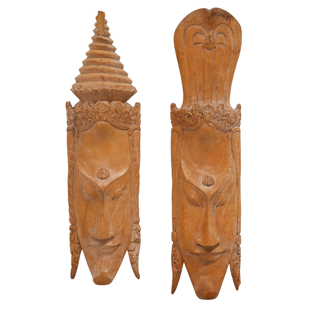 Carved Wood Rounded Mask Wall Hanging