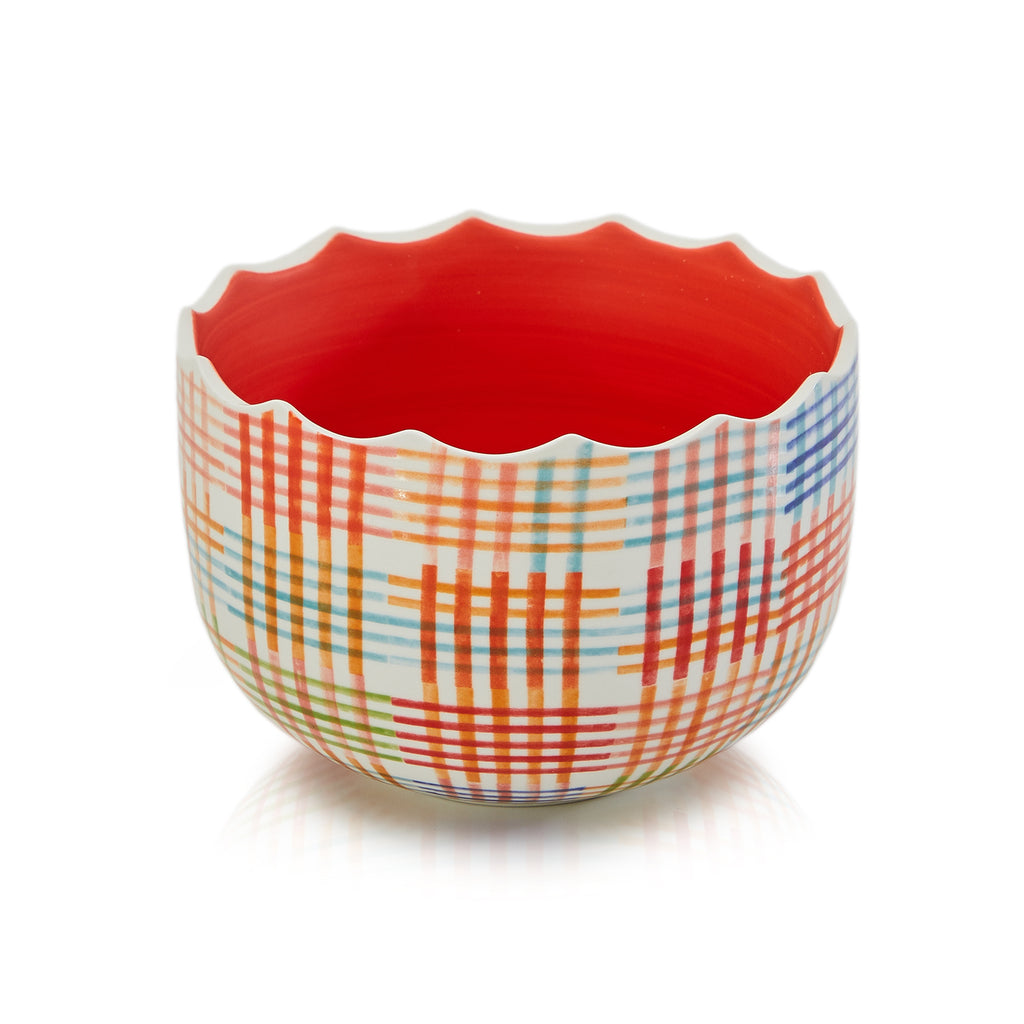 White Small Scalloped Bowl with Crosshatch Pattern (A+D)