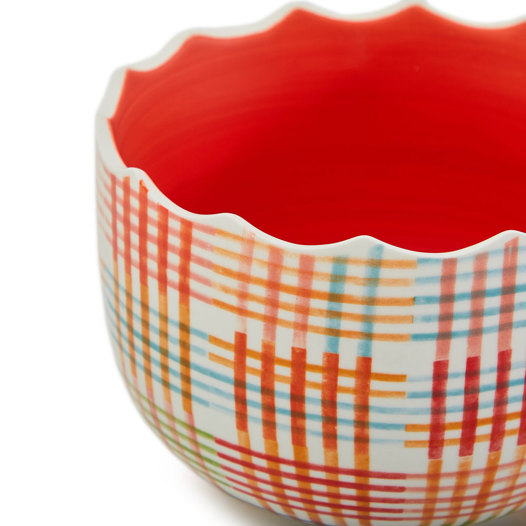 White Small Scalloped Bowl with Crosshatch Pattern (A+D)