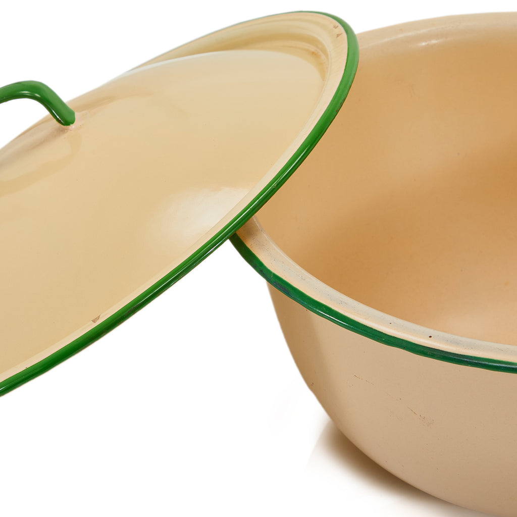 Small Green and Tan Enamel Dutch Oven w Lid