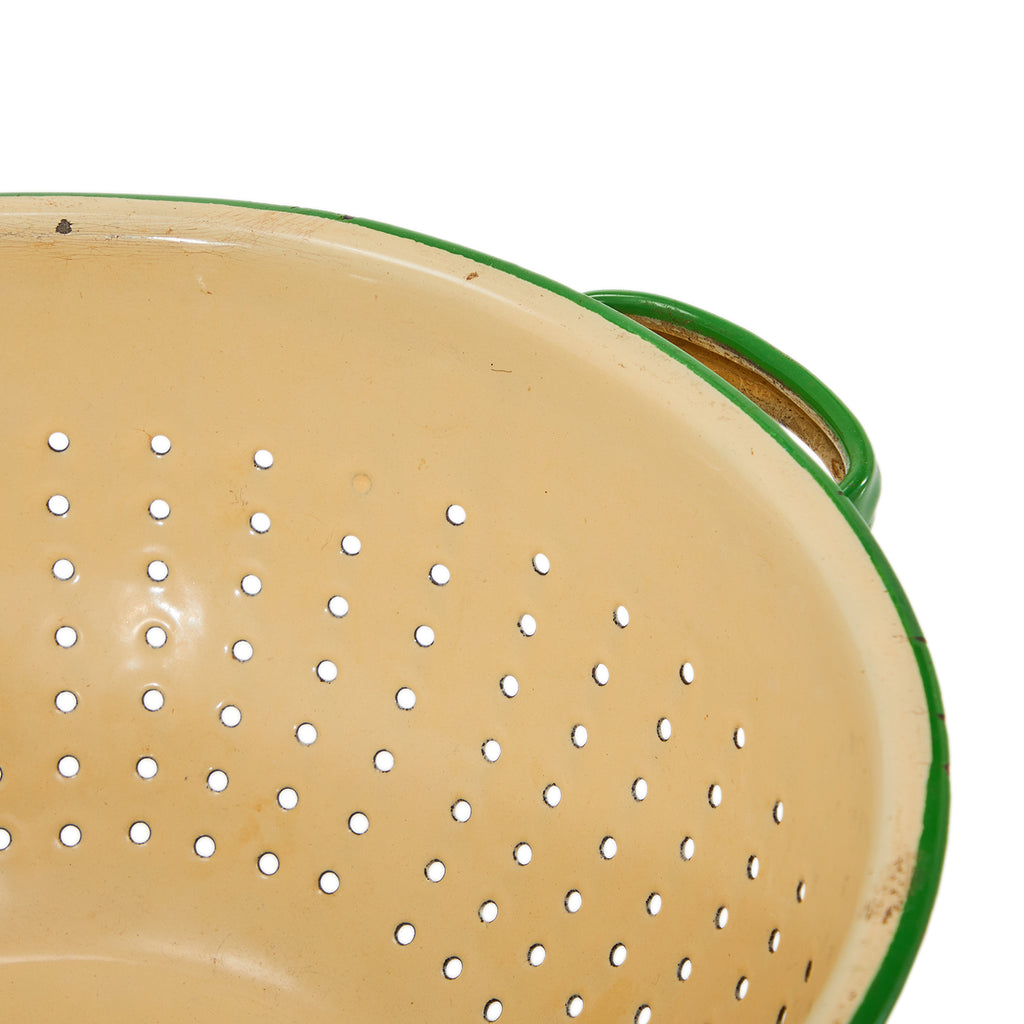 Large Green and Tan Enamel Colander (no Lid)