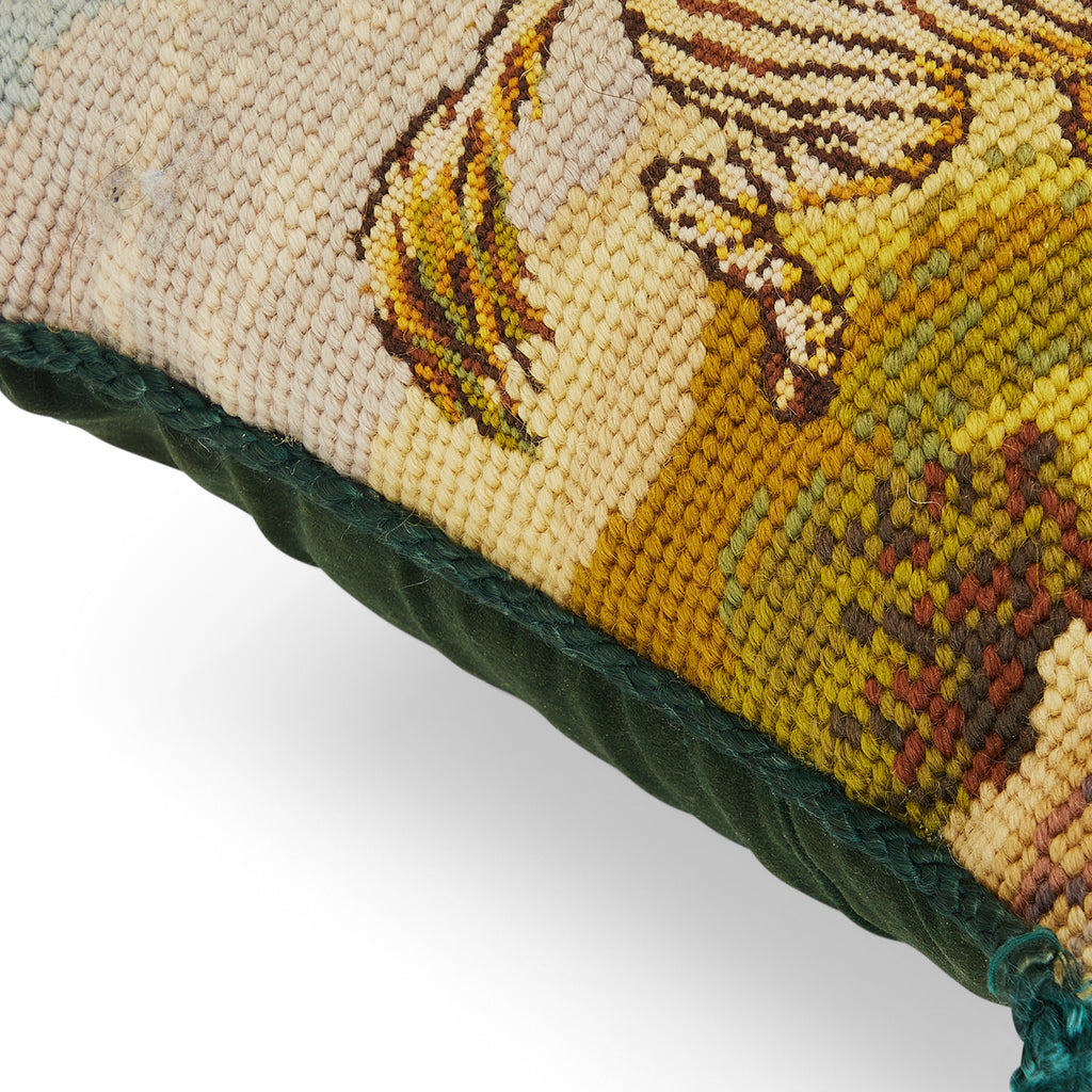 White & Green Prancing Zebra Needlepoint Pillow